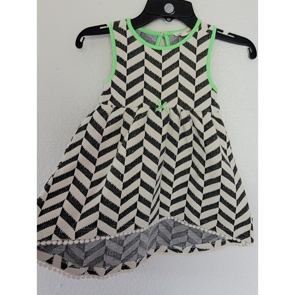 Appaman Mini Baby Girls Black White Chevron Neon Green Pom Pom Dress 18-24M #1 - Picture 2 of 6